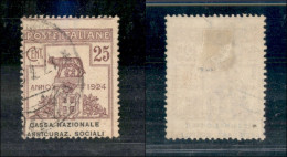 Regno - Enti Parastatali - 1924 - 25 Cent Assicurazioni Sociali (26) - Dentellatura Spostata - Usato - Autres & Non Classés