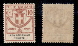 Regno - Enti Parastatali - 1924 - 10 Cent Lega Naz. Trieste (43) - Gomma Integra - Dentellatura Carente A Destra (300) - Otros & Sin Clasificación