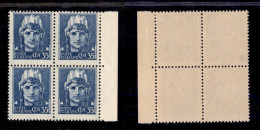 Luogotenenza - 1945 - 35 Cent (527a) - Quartina Bordo Foglio Con Stampa Evanescente - Gomma Integra - Sonstige & Ohne Zuordnung