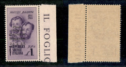 C.L.N. - Imperia - 1945 - 1 Lira Bandiera (14d) Senza Trattini - Bordo Di Foglio - Gomma Integra - Other & Unclassified