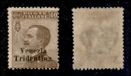 Occupazioni I Guerra Mondiale - Trentino-Alto Adige - 1918 - 40 Cent Michetti (24) - Gomma Originale (450) - Sonstige & Ohne Zuordnung