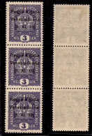 Occupazioni I Guerra Mondiale - Venezia Giulia - 1918 - 3 Heller (1 Varietà  + 1l + 1m) - Striscia Verticale Di 3 Con Er - Sonstige & Ohne Zuordnung