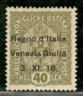 Occupazioni I Guerra Mondiale - Venezia Giulia - 1918 - 40 Heller Soprastampato (10) - Gomma Originale Con Traccia Di Li - Otros & Sin Clasificación