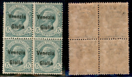 Occupazioni I Guerra Mondiale - Venezia Giulia - 1918 - 5 Cent Leoni (21) - In Quartina - Gomma Integra (200+) - Andere & Zonder Classificatie