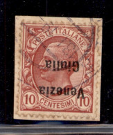 Occupazioni I Guerra Mondiale - Venezia Giulia - 1918 - 10 Cent (22a) Con Soprastampa Capovolta Usato Su Frammento (150) - Sonstige & Ohne Zuordnung