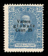 Occupazioni I Guerra Mondiale - Fiume - 1920 - 25 Cent Su 25 Valore Globale (103a - Celeste) - Gomma Integra (275) - Sonstige & Ohne Zuordnung