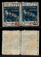 Occupazioni I Guerra Mondiale - Fiume - 1920 - 2 Cent Su 25 (132zpa) - Coppia Con Doppia Dentellatura Al Centro - Gomma  - Andere & Zonder Classificatie