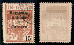 Occupazioni I Guerra Mondiale - Fiume - 1920 - 15 Cent Su 10 Reggenza Del Carnaro (135a - Rosa) Usato (600) - Andere & Zonder Classificatie