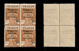 Occupazioni I Guerra Mondiale - Veglia - 1920 - 50  Cent Su 20 (9) - Quartina - Gomma Integra (1200) - Altri & Non Classificati