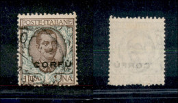 Occupazioni I Guerra Mondiale - Corfù - 1923 - 1 Lira (8 Varietà) Con Soprastampa A Destra Obliqua - Usato - Non Quotato - Otros & Sin Clasificación