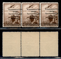 Occupazioni II Guerra Mondiale - Lubiana - 1941 - 50 Para (1fca  - Aerea) - Striscia Di 3 Con Soprastampa Spostata A Des - Sonstige & Ohne Zuordnung