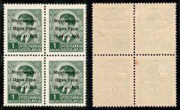 Occupazioni II Guerra Mondiale - Montenegro - 1941 - 1 Din (1+ Tre 1pa) - Quartina - Coppia Superiore Gomma Originale Co - Autres & Non Classés