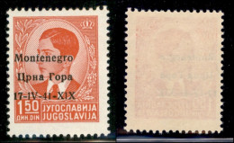 Occupazioni II Guerra Mondiale - Montenegro - 1941 - 1.50 Din (3i Varietà Pp) - Soprastampa A Sinistra + Errore 1V/X1X - - Otros & Sin Clasificación