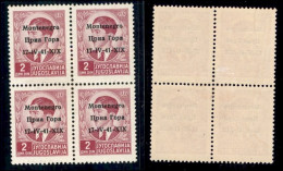 Occupazioni II Guerra Mondiale - Montenegro - 1941 - 2 Din (4) In Quartina (pos. 85/96) Con Errori P + Pa + Pb - Gomma O - Otros & Sin Clasificación