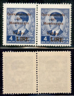 Occupazioni II Guerra Mondiale - Montenegro - 1942 - Lire Su 4 Din (54 Varietà) - Coppia Con Soprastampa A Sinistra - Go - Sonstige & Ohne Zuordnung