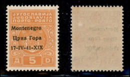 Occupazioni II Guerra Mondiale - Montenegro - 1941 - 5 Din (4ga) Con Errore X1X - Soprastampa A Sinistra - Gomma Integra - Autres & Non Classés