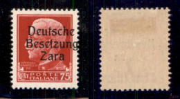 Occupazioni Straniere Di Territori Italiani - Occupazione Tedesca - Zara - 1943 - 75 Cent (8/If) - Soprastampa A Destra  - Otros & Sin Clasificación