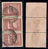 Colonie - Egeo - Emissioni Generali - 1929 - 5 Lire Pittorica (10) - Striscia Di 3 Usata (750+) - Otros & Sin Clasificación