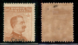 Colonie - Egeo - Caso - 1917 - 20 Cent Michetti (9a) Con Soprastampa In Basso - Gomma Originale (550) - Altri & Non Classificati