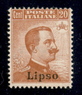 Colonie - Egeo - Lipso - 1922 - 20 Cent Michetti (11) - Gomma Integra (450) - Autres & Non Classés