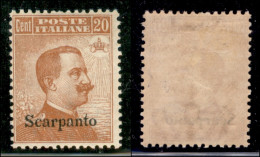 Colonie - Egeo - Scarpanto - 1922 - 20 Cent Michetti (11) - Gomma Originale - Sonstige & Ohne Zuordnung