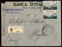 Colonie - Etiopia - Coppia Verticale Del 2 Lire Aerea (23 - Eritrea) Su Aerogramma Raccomandato Da Addis Abeba Per Margn - Other & Unclassified