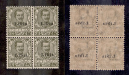 Colonie - Libia - 1917 - 45 Cent Floreale (18d) - Quartina Con Decalco - Gomma Integra - Cert. AG (780+) - Autres & Non Classés