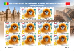 MALI 2024 - M/S 10V - CHINA DIPLOMATIC RELATIONS - GOLDEN MONKEY MONKEYS APE APES SINGE SINGES - MNH - Apen