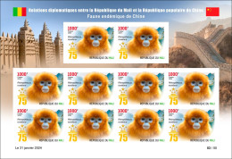 MALI 2024 - IMPERF M/S 10V - CHINA DIPLOMATIC RELATIONS - GOLDEN MONKEY MONKEYS APE APES SINGE SINGES - MNH - Apen