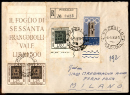 Repubblica - Raccomandata Con Affrancatura Filatelica Da Pozzallo A Milano Del 9.9.59 Con 25 Lire Olimpiadi (862) + Copp - Sonstige & Ohne Zuordnung