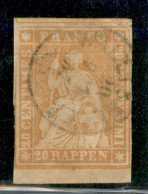 EUROPA - SVIZZERA - 1854 - 20 Rappen Helvetia (16 II) - Usato - Sonstige & Ohne Zuordnung