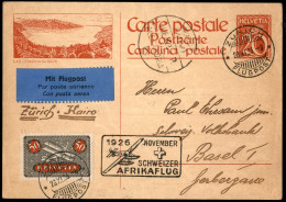 EUROPA - SVIZZERA - 1926 (28 Novembre) - Afrika Flug Zurigo Cairo - Cartolina Postale Per Basilea Via Alessandria - Altri & Non Classificati