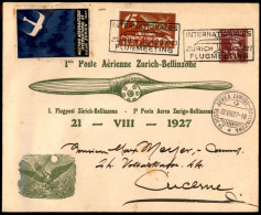 EUROPA - SVIZZERA - 1927 (22 Agosto) - Zurigo Bellinzona - Aerogramma Per Lucerna - Other & Unclassified