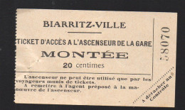 Biarritz (64) Ticket D'accès à L'ascenseur De La Gare   (montée)  (PPP46058) - Europa