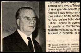 AUTOGRAFI - De Banfield Goffredo (aviatore) - Autografo Su Ritaglio Di Giornale Applicato Su Cartoncino Del 1970 - Altri & Non Classificati