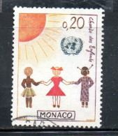 MONACO 1963 UN ONU CHILDREN' CHARTER SUN SHINING ON DIFFERENT RACES 20c USED USATO OBLITERE' - Usati