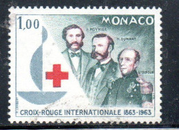 MONACO 1963 CENTENARY INTERNATIONAL RED CROSS CROIX ROUGE CROCE ROSSA  1fr USED USATO OBLITERE' - Used Stamps