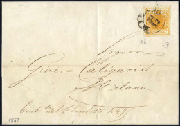 Cover 1857, Lettera Da Milano Del 31.12 Per Milano, Affrancata Con 5 C. Arancio, Cert. Enzo Diena, Sass. 1h / 900,- - Lombardo-Veneto