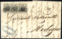 Cover 1851, Lettera Da Milano Il 6.11 Per Morbegno Affrancata Con Tre 10 C. Grigio Nero Carta A Mano, Firmata ED, Sass.  - Lombardo-Venetien