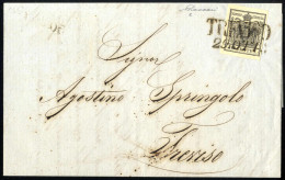 Cover 1856, Lettera Da Treviso Il 29.10 Per Città Affrancata Con 10 C. Nero Carta A Mano, Firmata Vaccari, Sass. 2 / 750 - Lombardije-Venetië