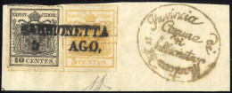 Piece 1850, Frammento Da Sabbionetta (SD Punti 6) Del 5.8 Affrancato Con 5 C. Giallo Ocra (piega Originale Di Carta) E 1 - Lombardo-Venetien