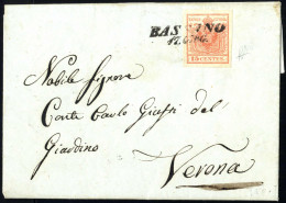 Cover 1850, Bassano, (SI Punti 9), Lettera Del 17.6.1850 Diciasettesimo Giorno D'uso Per Verona Affrancata Con 15 C. Ros - Lombardije-Venetië