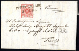 Cover 1850, Lettera Da Portogruaro Del 21.6 Ventunesimo Giorno D'uso Per Treviso Affrancata Con 15 C. Rosso I Tipo Prima - Lombardo-Vénétie