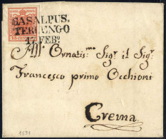 Cover 1851, Casalpus.terlengo, SD Punti 5, Lettera Del 17.2.1851 Per Crema Affrancata Con 15 C. Rosso Vermiglio I Tipo C - Lombardo-Venetien