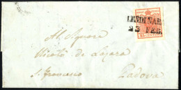 Cover 1851, Lettera Da Lendinara (SD Punti 6) Del 23.2 Per Padova Affrancata Con 15 C. Rosso I Tipo Carta A Mano, Sass.  - Lombardo-Vénétie