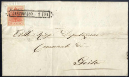 Cover 1851, Lettera Da Mantova (R51 Punti 3) Del 30.1 Per Goito, Affrancata Con 15 C. Rosso I Tipo Carta A Mano, Difetto - Lombardo-Vénétie