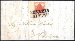 Cover 1851, Lettera Da Venezia (SI Punti 6) Del 21.4 Per Padova Affrancata Con 3 Kreuzer Rosso Carta A Mano, Angolo Di F - Lombardo-Veneto