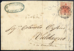 Cover 1851, Lettera Da Verona (2CO Punti 6) Del 7.5 Per Valdagno Affrancata Con 3 Kreuzer Rosso Carta A Mano, Cert. Enzo - Lombardy-Venetia