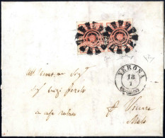 Cover 1851, Verona, M, 2CO Punti 11, Lettera Del 18.1.1851 Per Malo Affrancata Con Coppia 15 C. Rosso I Tipo Carta A Man - Lombardije-Venetië