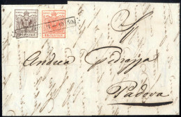 Cover 1850, Lettera Da Bergamo (R50 Punti 5) Del 21.10 Per Padova Affrancata Con 15 C. Rosso E 30 C. Bruno I Tipo Prima  - Lombardije-Venetië